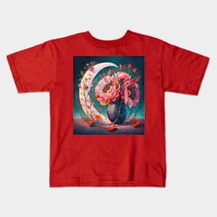Watercolor flowers with crescent moon Kids T-Shirt
